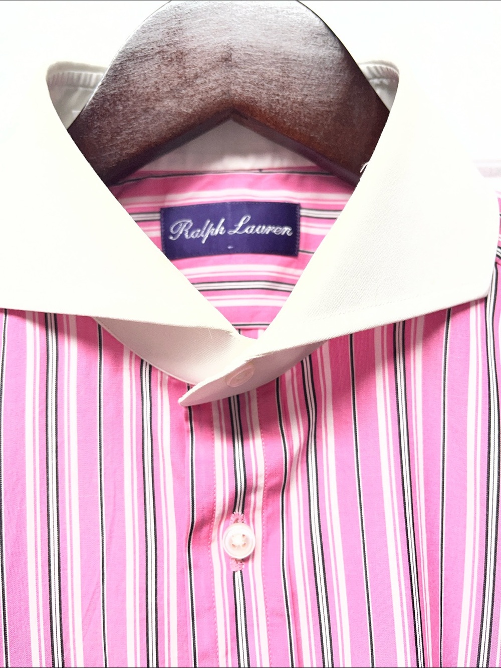 Ralph Lauren Purple Label Pink Stripe Dress Shirt with White Contrast Collar